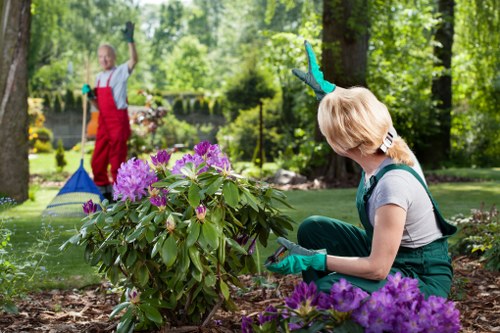 Gardener with tools in a Stoke Newington garden